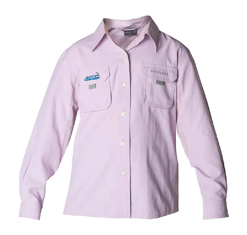 Long Sleeve Cotton T-Shirts-Shimano TW Kids Vented Fishing Shirt Lilac