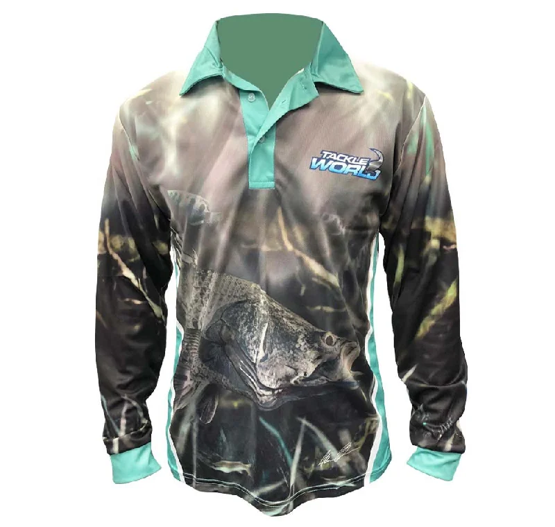 Long Sleeve Henley Shirts-Tackle World Angler Series Barra Kids Fishing Shirt Size 10