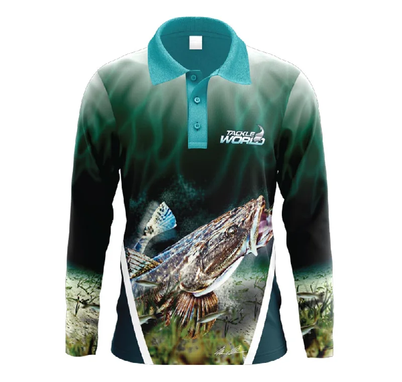 Long Sleeve Button Down Shirts-Tackle World Angler Series Flathead Kids Fishing Shirt