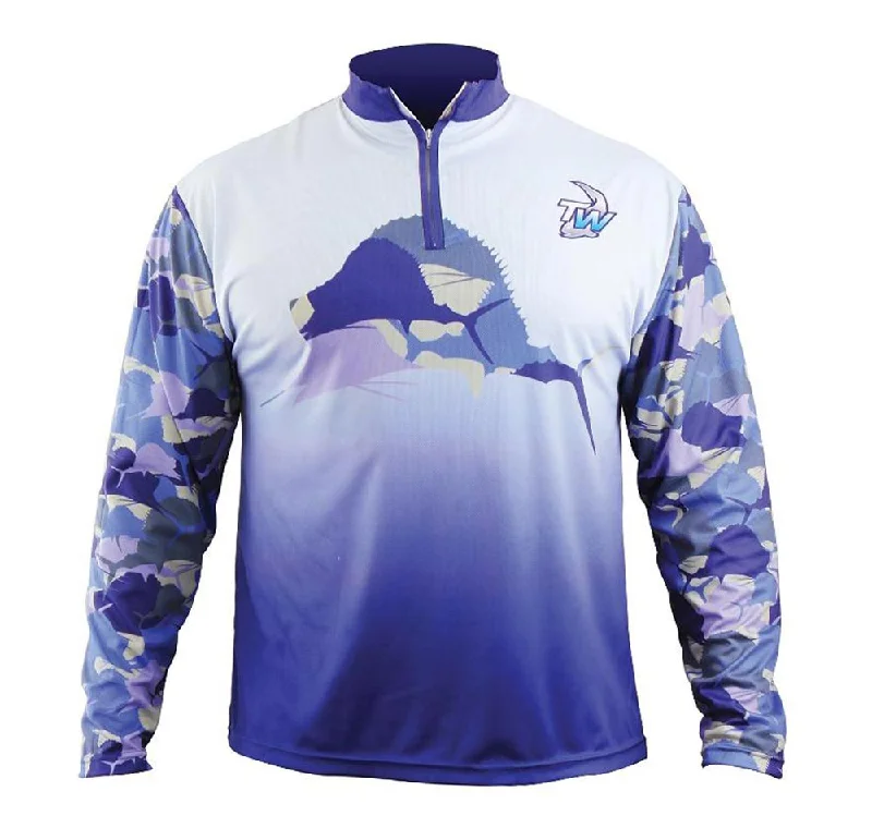 Long Sleeve Buddhist Shirts-Tackle World Camo Sailfish Adult Fishing Shirts